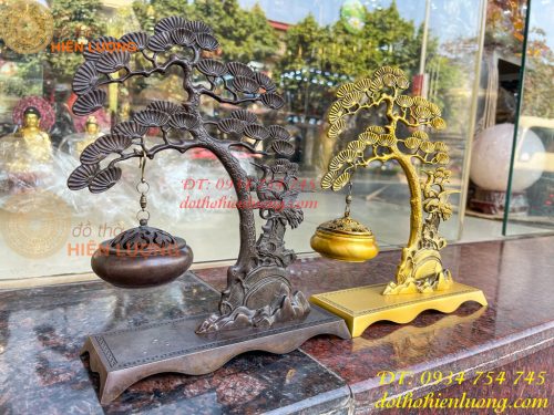 Lư xông trầm treo cây tùng hạc bằng đồng cao 29cm