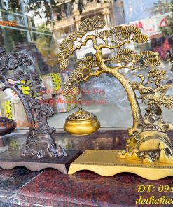 Lư xông trầm treo cây tùng hạc bằng đồng cao 29cm