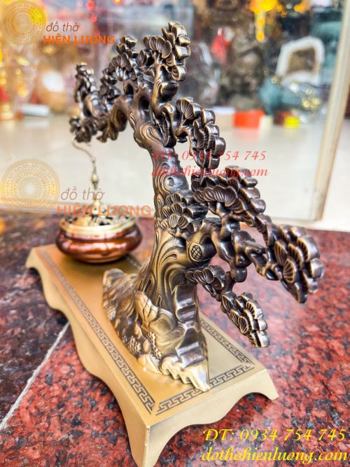 Lư Xông Trầm Treo Cây Tùng Cao 20cm Bằng Đồng