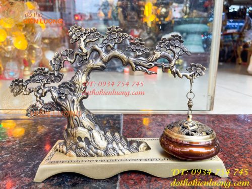 Lư Xông Trầm Treo Cây Tùng Cao 20cm Bằng Đồng