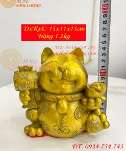 Tượng mèo thần tài bằng đồng phong thủy (DxRxC: 15x11x15cm)