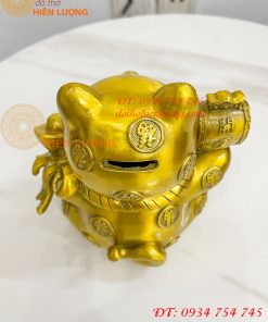 Tượng mèo thần tài bằng đồng phong thủy (DxRxC: 15x11x15cm)