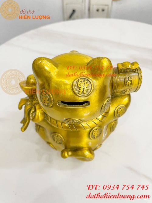 Tượng mèo thần tài bằng đồng phong thủy (DxRxC: 15x11x15cm)