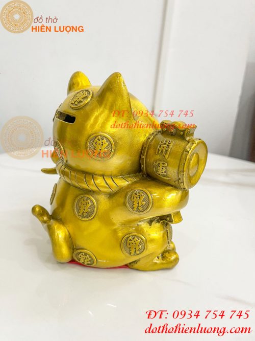 Tượng mèo thần tài bằng đồng phong thủy (DxRxC: 15x11x15cm)