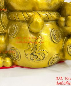 Tượng mèo thần tài bằng đồng phong thủy (DxRxC: 15x11x15cm)