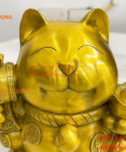 Tượng mèo thần tài bằng đồng phong thủy (DxRxC: 15x11x15cm)