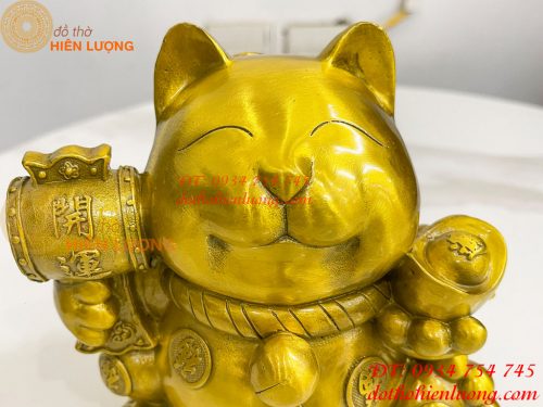 Tượng mèo thần tài bằng đồng phong thủy (DxRxC: 15x11x15cm)