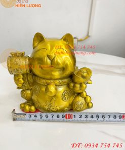 Tượng mèo thần tài bằng đồng phong thủy (DxRxC: 15x11x15cm)