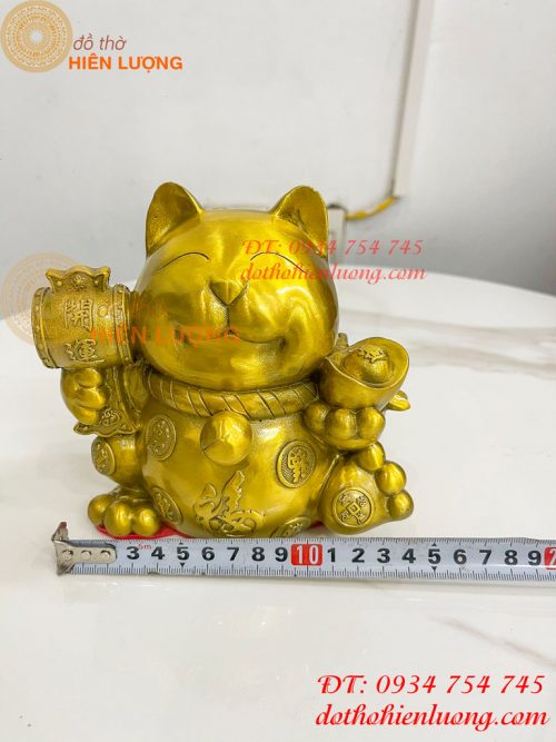 Tượng mèo thần tài bằng đồng phong thủy (DxRxC: 15x11x15cm)