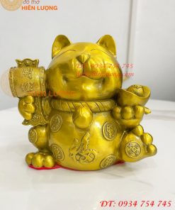 Tượng mèo thần tài bằng đồng phong thủy (DxRxC: 15x11x15cm)
