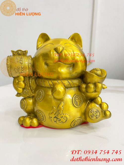 Tượng mèo thần tài bằng đồng phong thủy (DxRxC: 15x11x15cm)