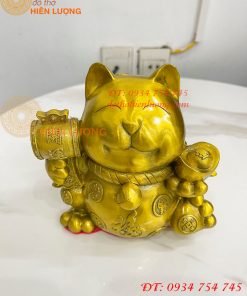 Tượng mèo thần tài bằng đồng phong thủy (DxRxC: 15x11x15cm)