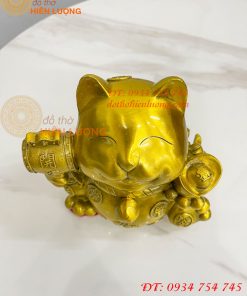 Tượng mèo thần tài bằng đồng phong thủy (DxRxC: 15x11x15cm)