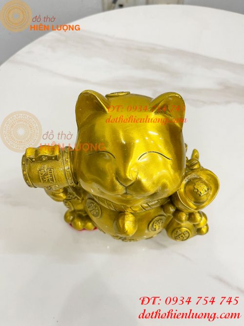 Tượng mèo thần tài bằng đồng phong thủy (DxRxC: 15x11x15cm)