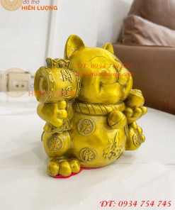 Tượng mèo thần tài bằng đồng phong thủy (DxRxC: 15x11x15cm)