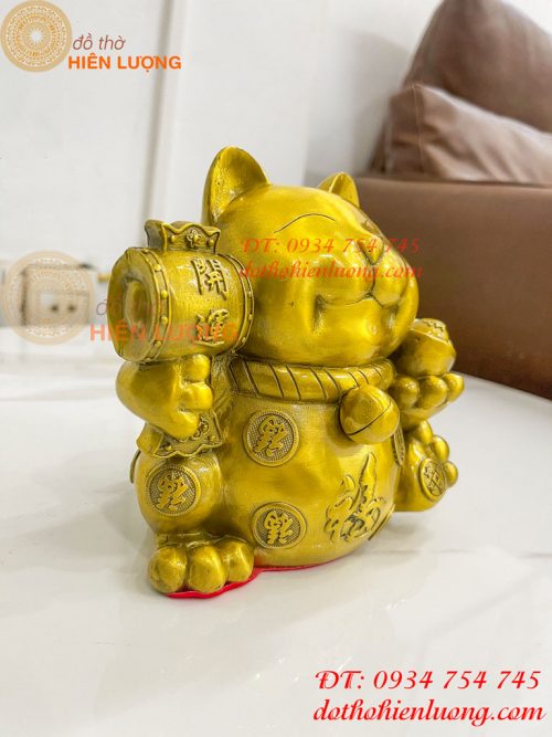 Tượng mèo thần tài bằng đồng phong thủy (DxRxC: 15x11x15cm)