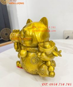 Tượng mèo thần tài bằng đồng phong thủy (DxRxC: 15x11x15cm)