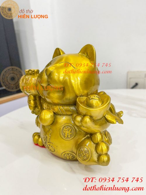 Tượng mèo thần tài bằng đồng phong thủy (DxRxC: 15x11x15cm)