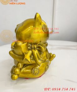 Tượng mèo thần tài bằng đồng phong thủy (DxRxC: 15x11x15cm)