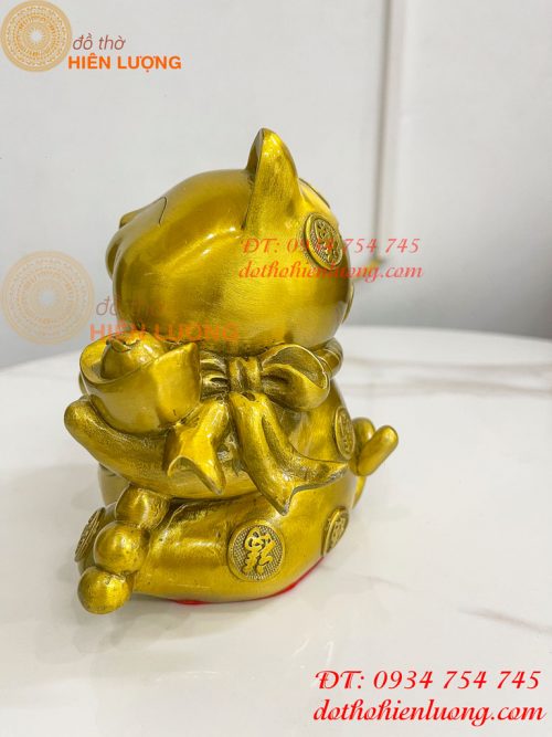 Tượng mèo thần tài bằng đồng phong thủy (DxRxC: 15x11x15cm)