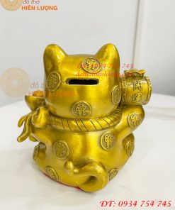 Tượng mèo thần tài bằng đồng phong thủy (DxRxC: 15x11x15cm)