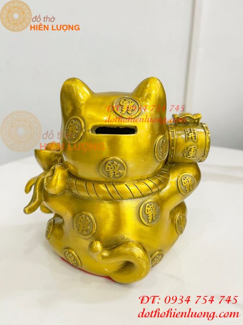 Tượng mèo thần tài bằng đồng phong thủy (DxRxC: 15x11x15cm)