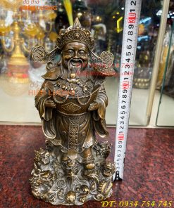 Tượng ông thần tiền đứng cửu long bằng đồng hun cao 30cm