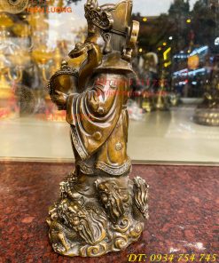 Tượng ông thần tiền đứng cửu long bằng đồng hun cao 30cm
