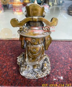 Tượng ông thần tiền đứng cửu long bằng đồng hun cao 30cm