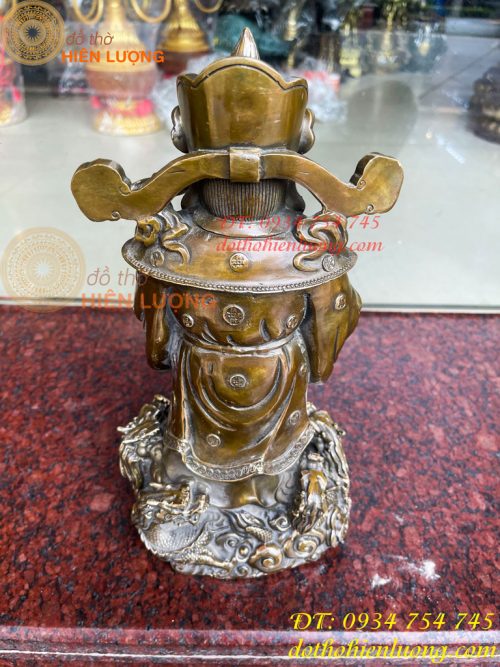 Tượng ông thần tiền đứng cửu long bằng đồng hun cao 30cm