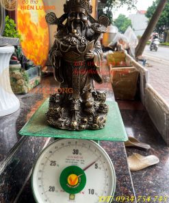 Tượng ông thần tiền đứng cửu long bằng đồng hun cao 30cm