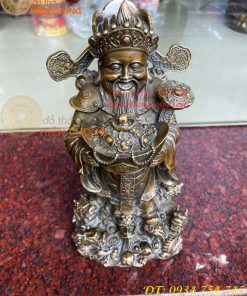 Tượng ông thần tiền đứng cửu long bằng đồng hun cao 30cm