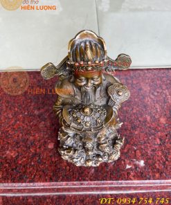 Tượng ông thần tiền đứng cửu long bằng đồng hun cao 30cm