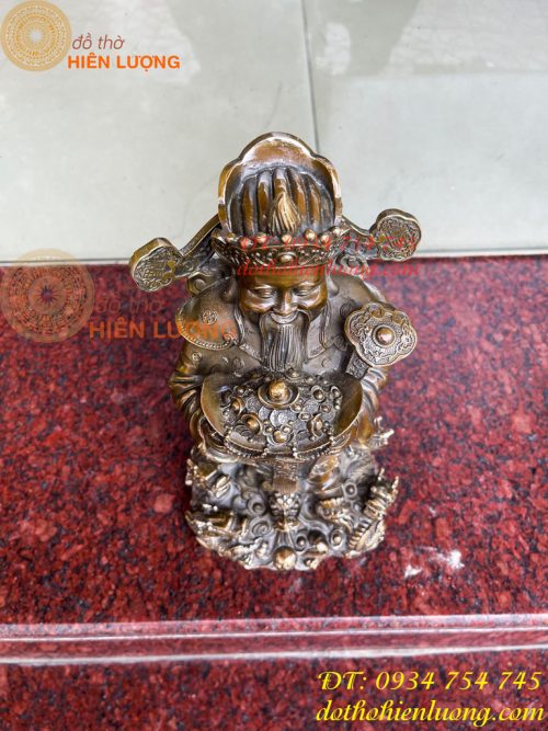 Tượng ông thần tiền đứng cửu long bằng đồng hun cao 30cm