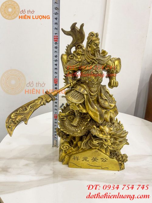 Tượng quan công đứng rồng bằng đồng (DxRxC 18x12x34cm)