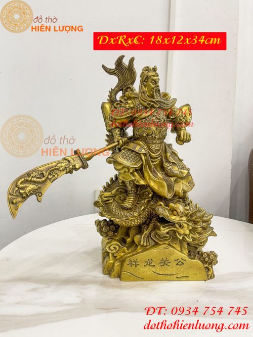 Tượng quan công đứng rồng bằng đồng (DxRxC 18x12x34cm)