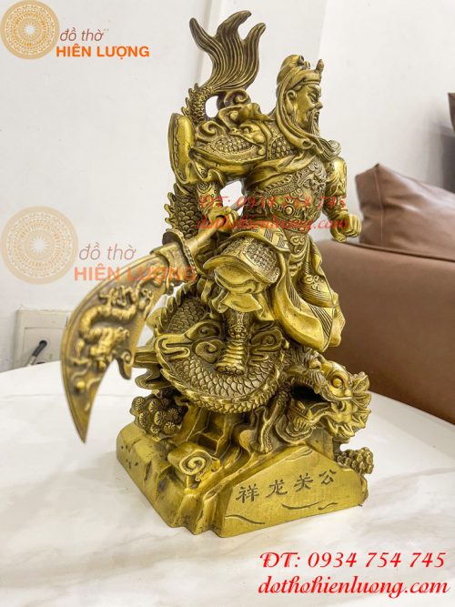 Tượng quan công đứng rồng bằng đồng (DxRxC 18x12x34cm)