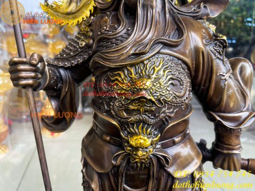 Tượng quan công ngũ cờ bằng đồng hun cao 65cm Cao Cấp