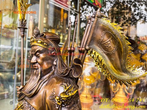 Tượng quan công ngũ cờ bằng đồng hun cao 65cm Cao Cấp