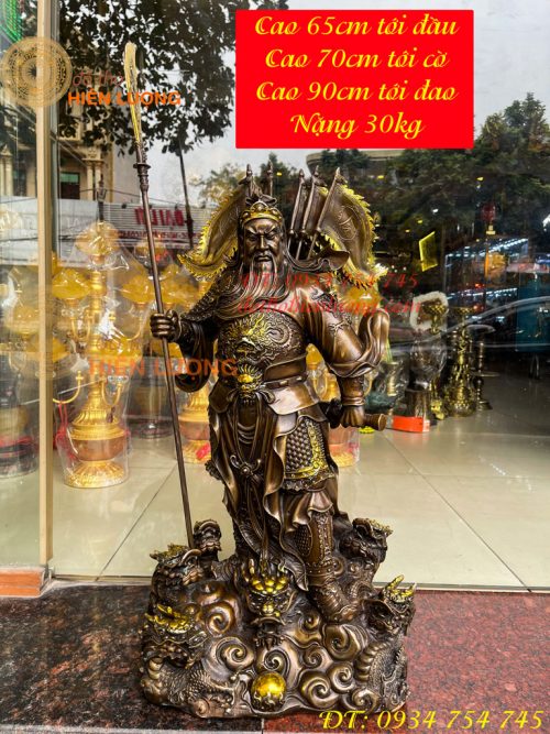 Tượng quan công ngũ cờ bằng đồng hun cao 65cm Cao Cấp