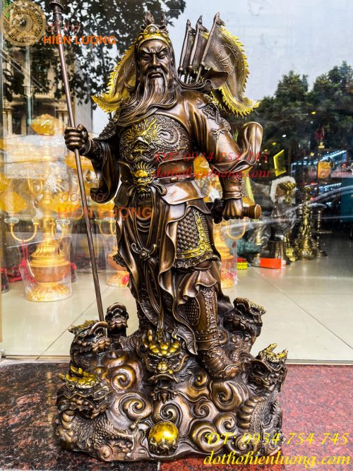 Tượng quan công ngũ cờ bằng đồng hun cao 65cm Cao Cấp