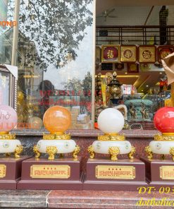 Bi Cầu Thạch Anh Đế Ngọc Đủ Màu ĐK 12cm, Cao 30cm
