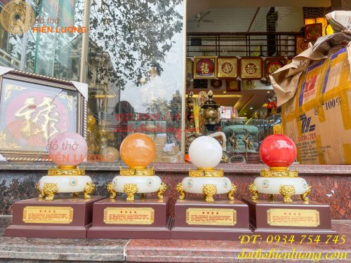 Bi Cầu Thạch Anh Đế Ngọc Đủ Màu ĐK 12cm, Cao 30cm