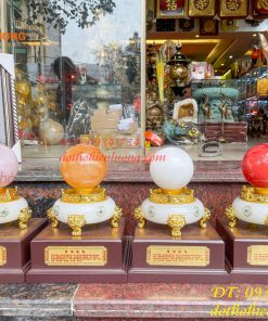 Bi Cầu Thạch Anh Đế Ngọc Đủ Màu ĐK 12cm, Cao 30cm