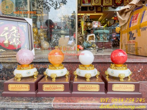 Bi Cầu Thạch Anh Đế Ngọc Đủ Màu ĐK 12cm, Cao 30cm