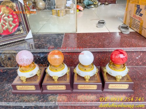 Bi Cầu Thạch Anh Đế Ngọc Đủ Màu ĐK 12cm, Cao 30cm