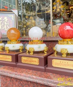 Bi Cầu Thạch Anh Đế Ngọc Đủ Màu ĐK 12cm, Cao 30cm