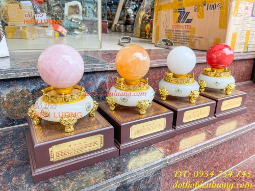 Bi Cầu Thạch Anh Đế Ngọc Đủ Màu ĐK 12cm, Cao 30cm