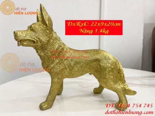 Tượng chó tai dựng bằng đồng phong thủy (DxRxC 22x9x20cm)