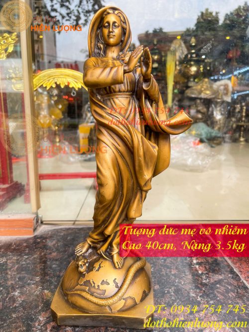 Tượng Đức Mẹ Vô Nhiễm Nguyên Tội Bằng Đồng Cao 40cm
